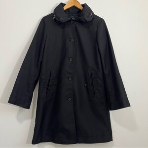 TED BAKER London Women's Size S Trench Coat Rain Jacket Black Folded Blue Hood